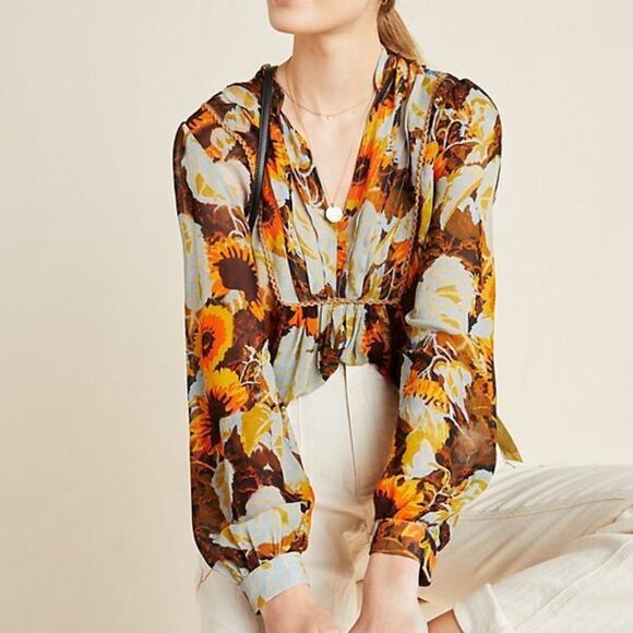 Anthropologie Cordelia pleated peasant blouse by BL^NK London Small - Picture 1 of 16